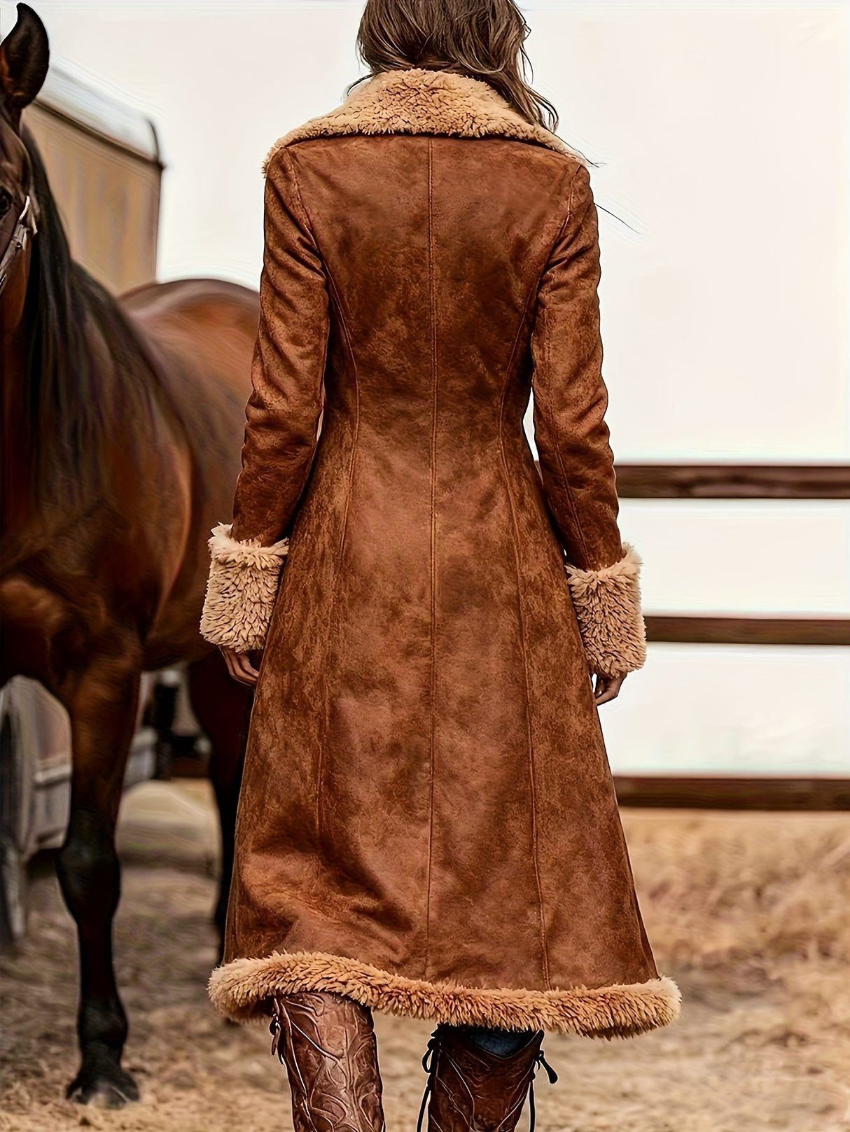 Women’s Western Vintage Trench Coat – Plush Warm Autumn Winter Fashion Coat