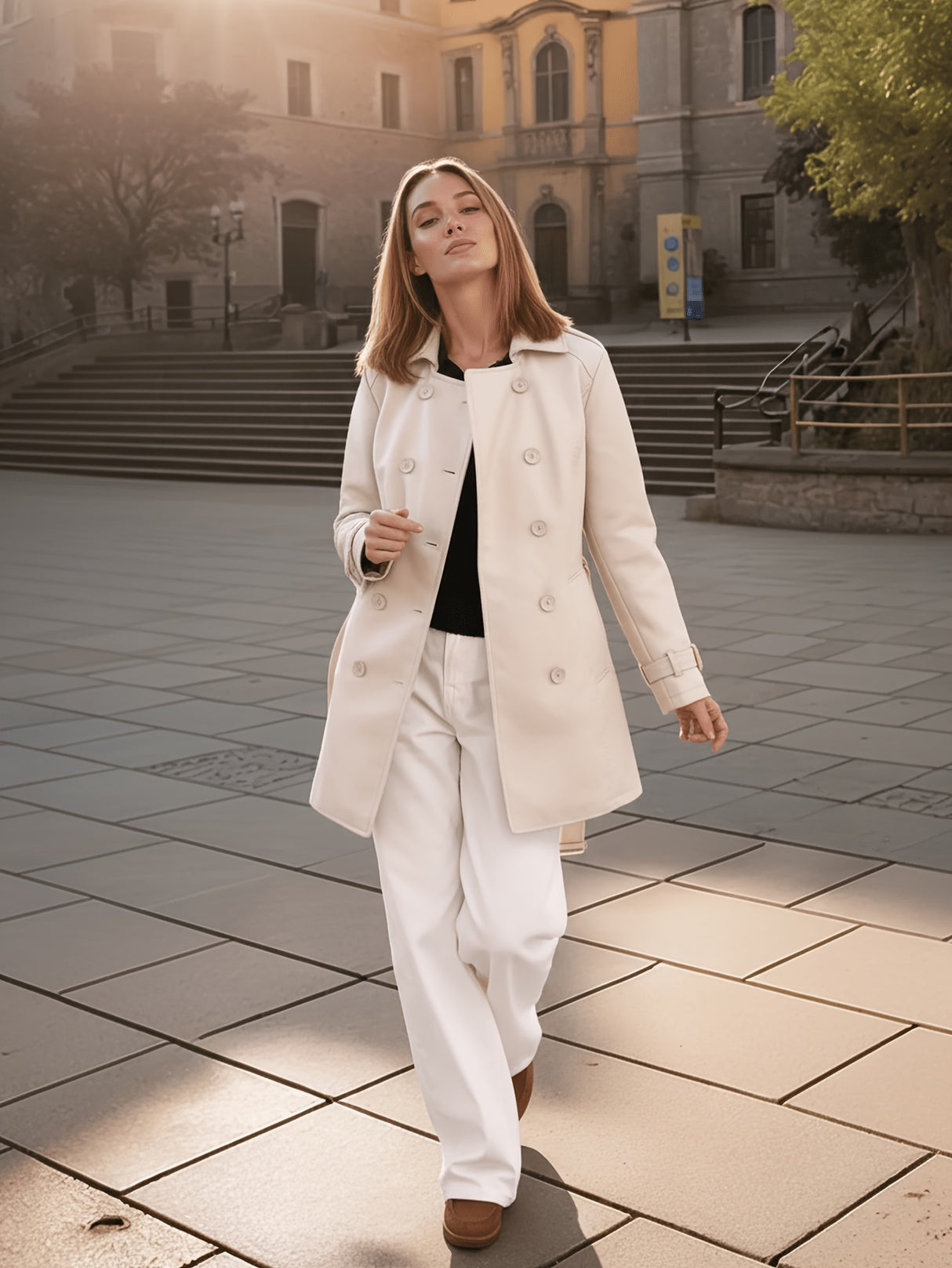 Women’s Spring Autumn Trench Coat Jacket – Lightweight Belted Commuter Outerwear