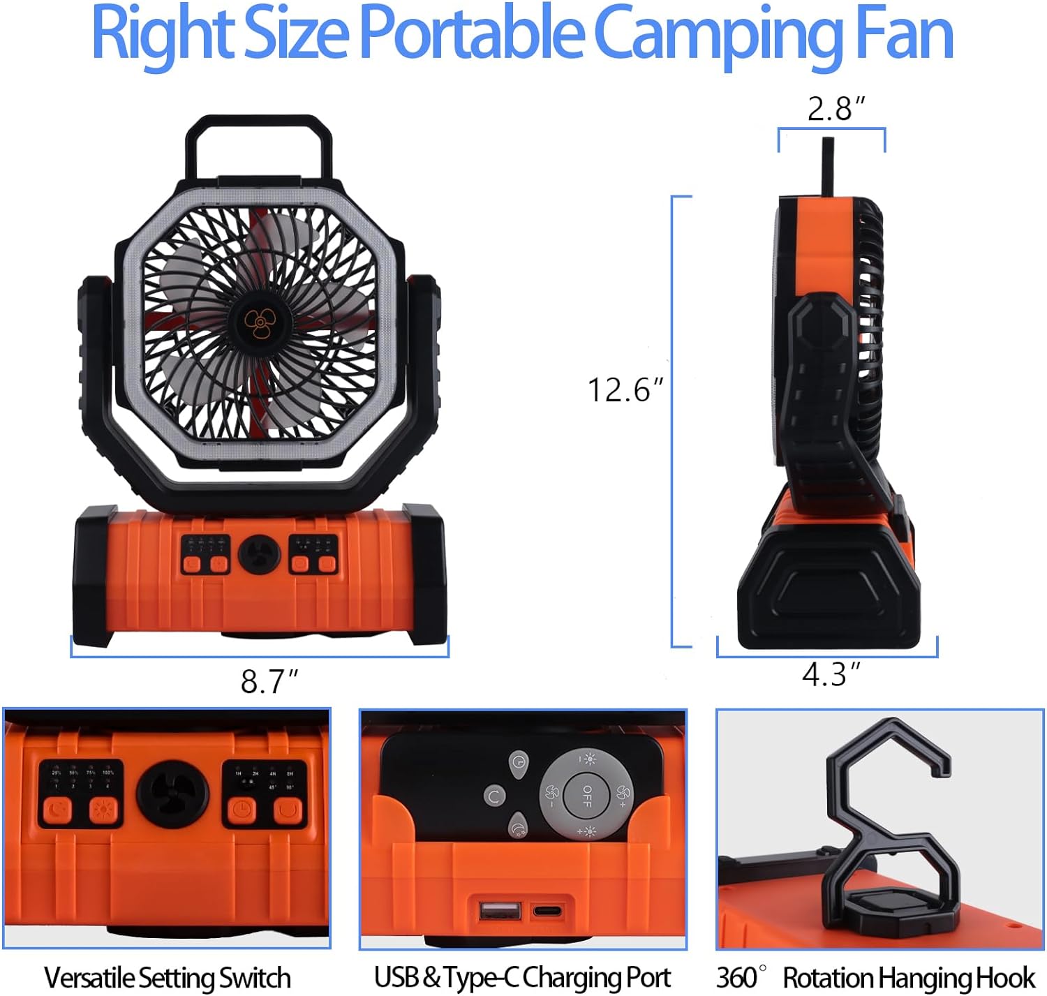 TrailBlazer Pro Outdoor Rechargeable Fan W/ LED 2.0