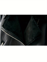 Women’s Creative Style Winter Motorcycle Jacket – Warm Fleece, Slim Fit