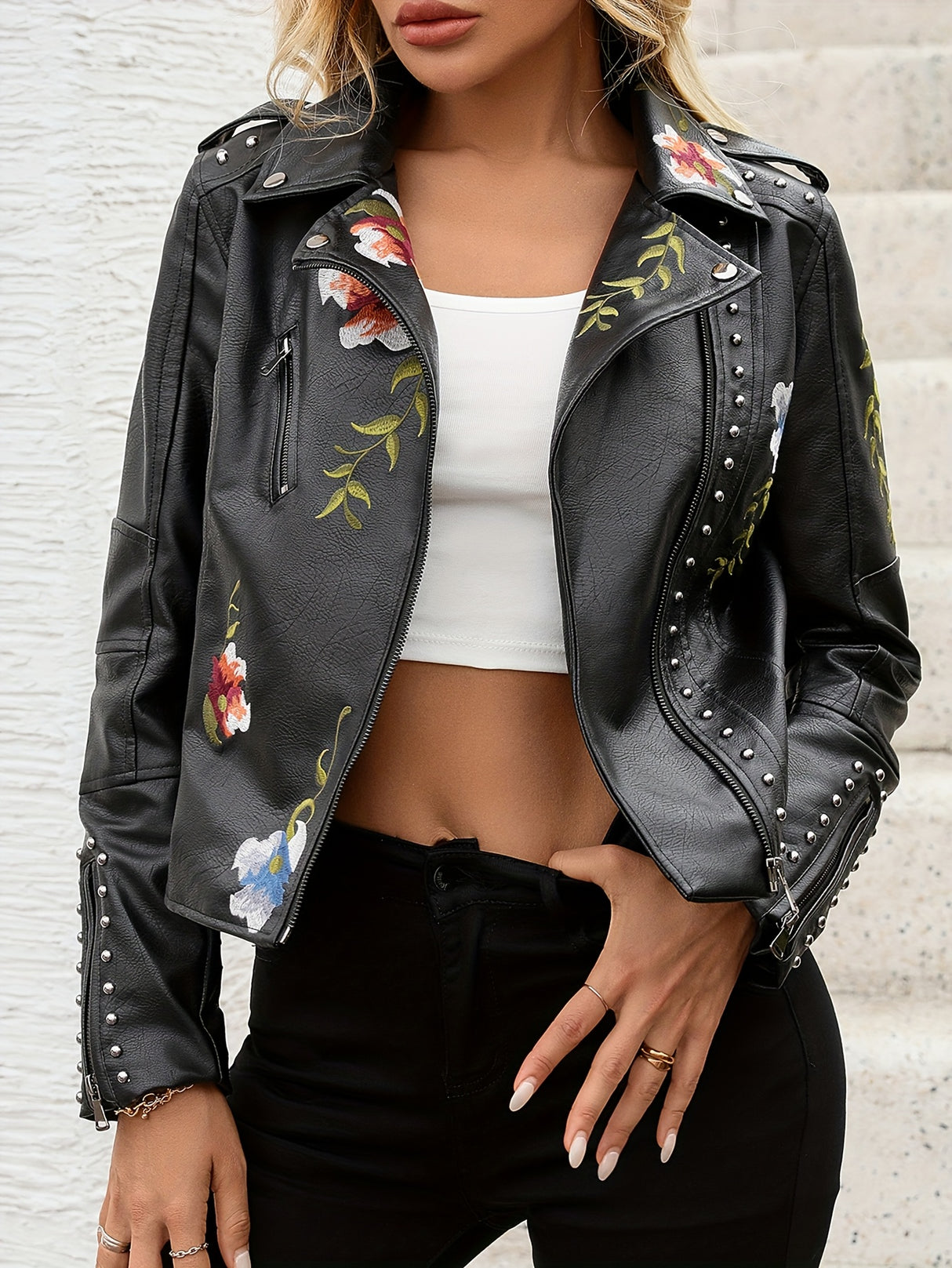 Women’s Vintage Studded Embroidered Short Jacket – Printed Fashion Outerwear