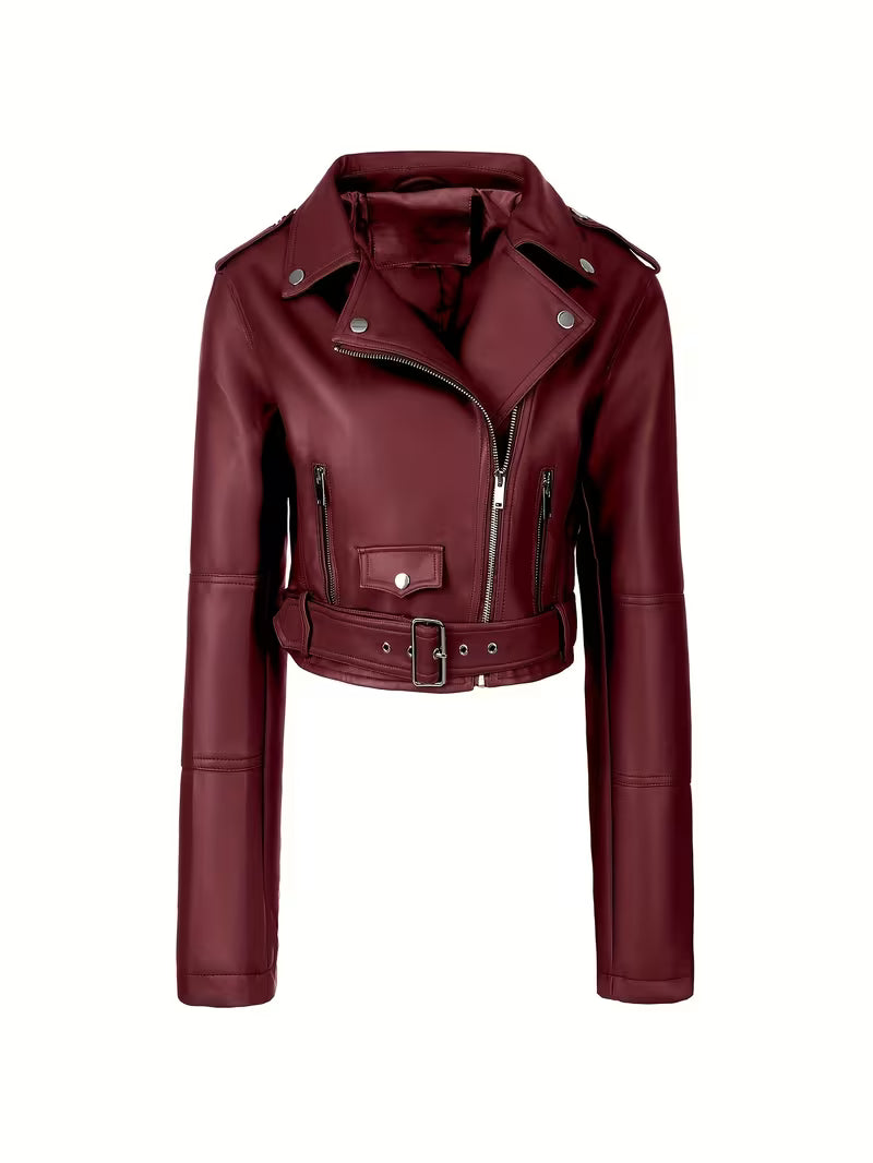 Women’s Biker Jacket – Chic Motorcycle Zip-Up Coat