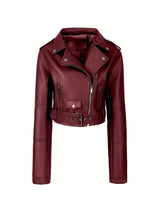 Women’s Biker Jacket – Chic Motorcycle Zip-Up Coat