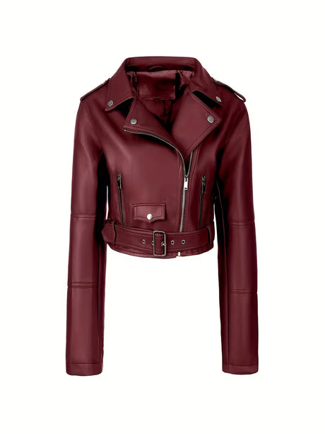 Women’s Biker Jacket – Chic Motorcycle Zip-Up Coat