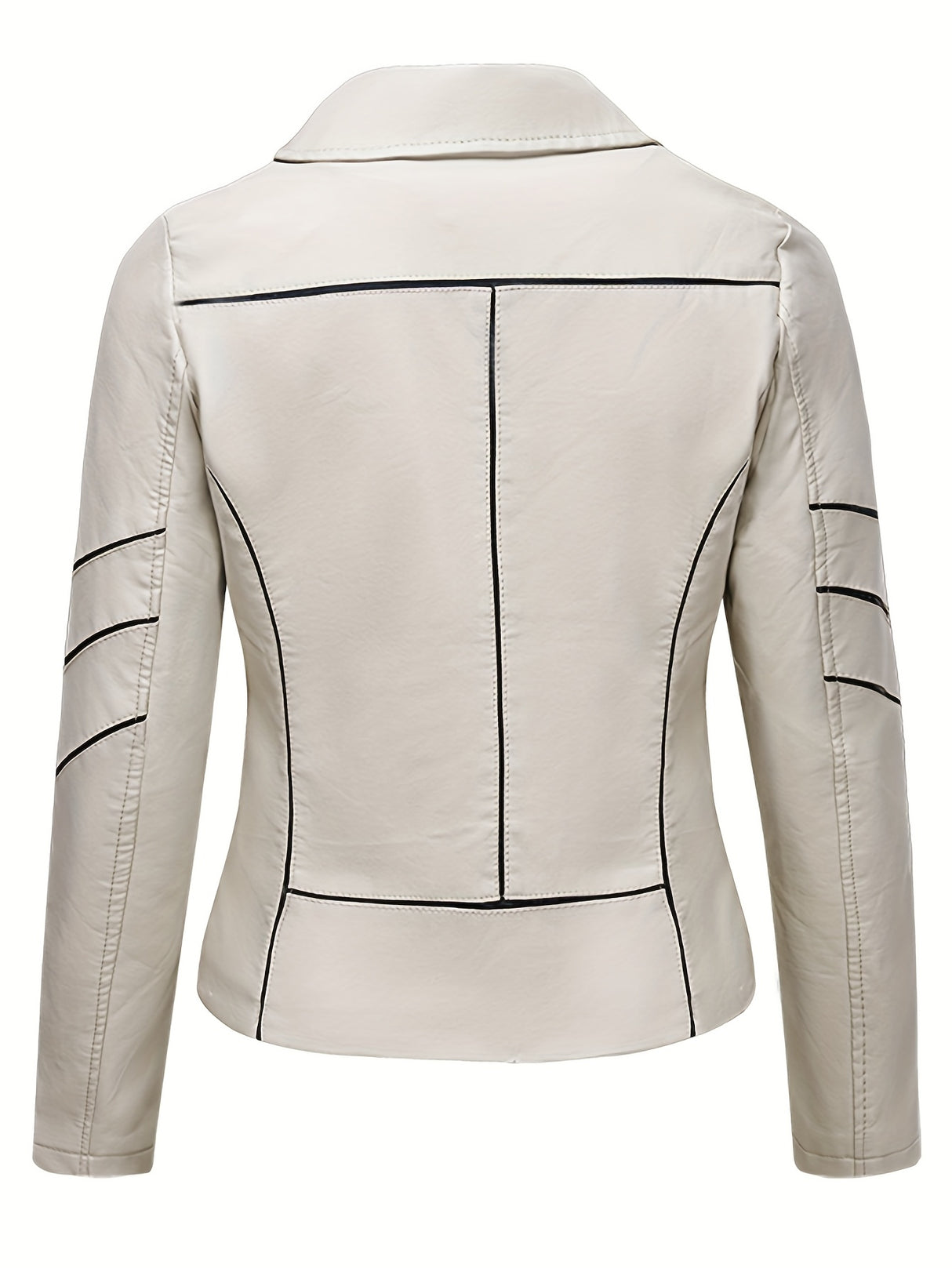 Women’s Slim Fit Zip-Up Leather Jacket – Striped Office Casual Coat