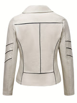 Women’s Slim Fit Zip-Up Leather Jacket – Striped Office Casual Coat