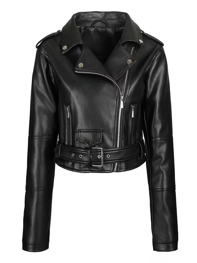 Women’s Biker Jacket – Chic Motorcycle Zip-Up Coat