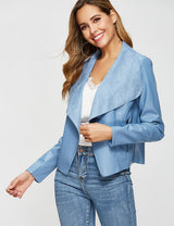 Women’s Open Front Leather Jacket – Classic Lapel Outerwear