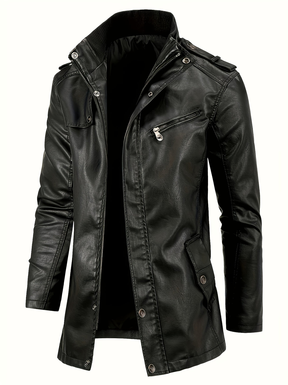 Men’s Casual Streetwear Jacket – Stand Collar, Zip Pockets, Autumn Winter Wear