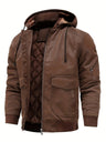 Men’s Hooded Leather Jacket – Quilted Lined Winter Casual Outerwear