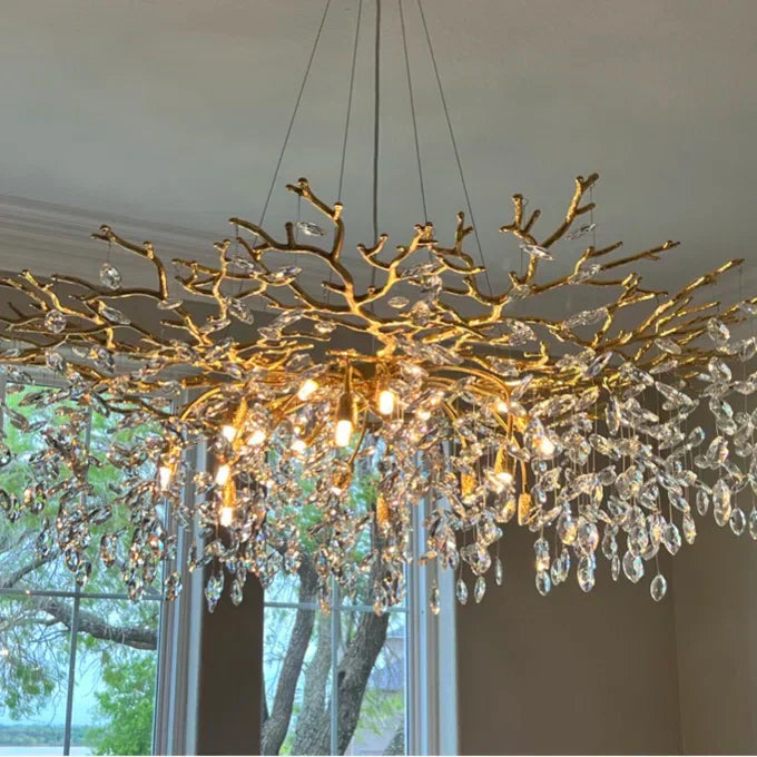 French Style Crystal Chandelier with Branch Design for Living Room & Dining Room Lighting