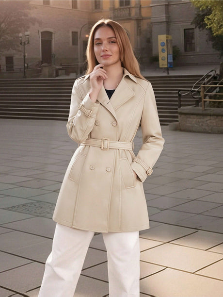 Women’s Spring Autumn Trench Coat Jacket – Lightweight Belted Commuter Outerwear