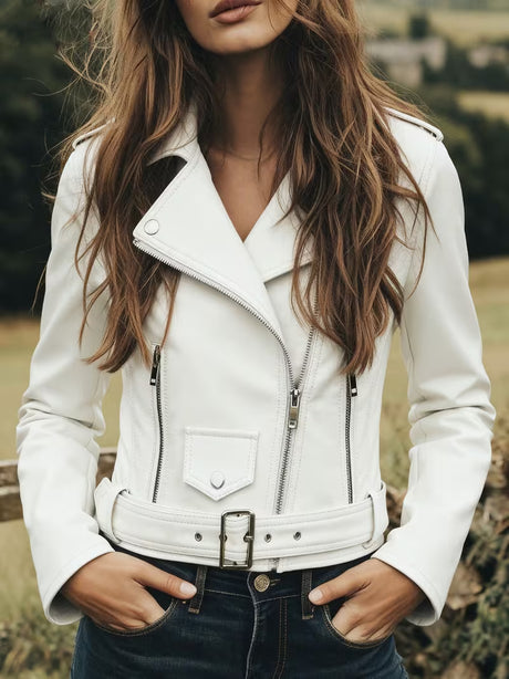 Women’s Biker Jacket – Chic Motorcycle Zip-Up Coat