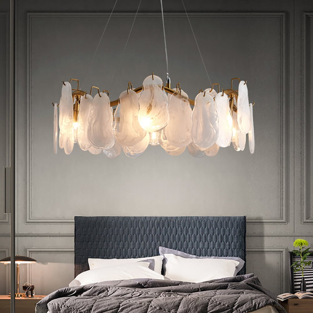 6-Light Tiered Cloud Glass Chandelier with Adjustable Cables for Dining Room & Entryway Lighting