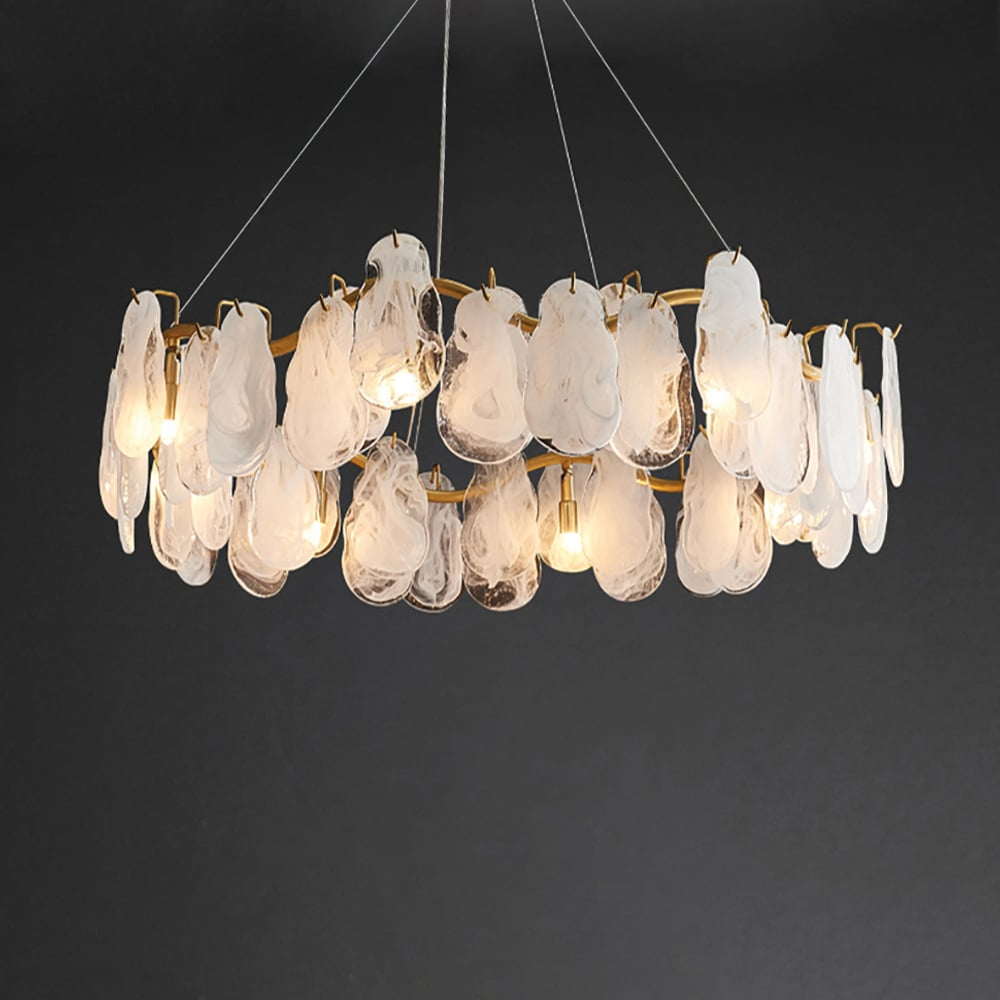 6-Light Tiered Cloud Glass Chandelier with Adjustable Cables for Dining Room & Entryway Lighting
