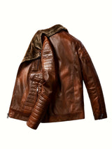 Men’s Youth Loose Leather Jacket – Fleece Lined Winter Motorcycle Coat