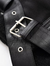 Women’s Retro Synthetic Leather Motorcycle Jacket – Fleece Lined Winter Coat