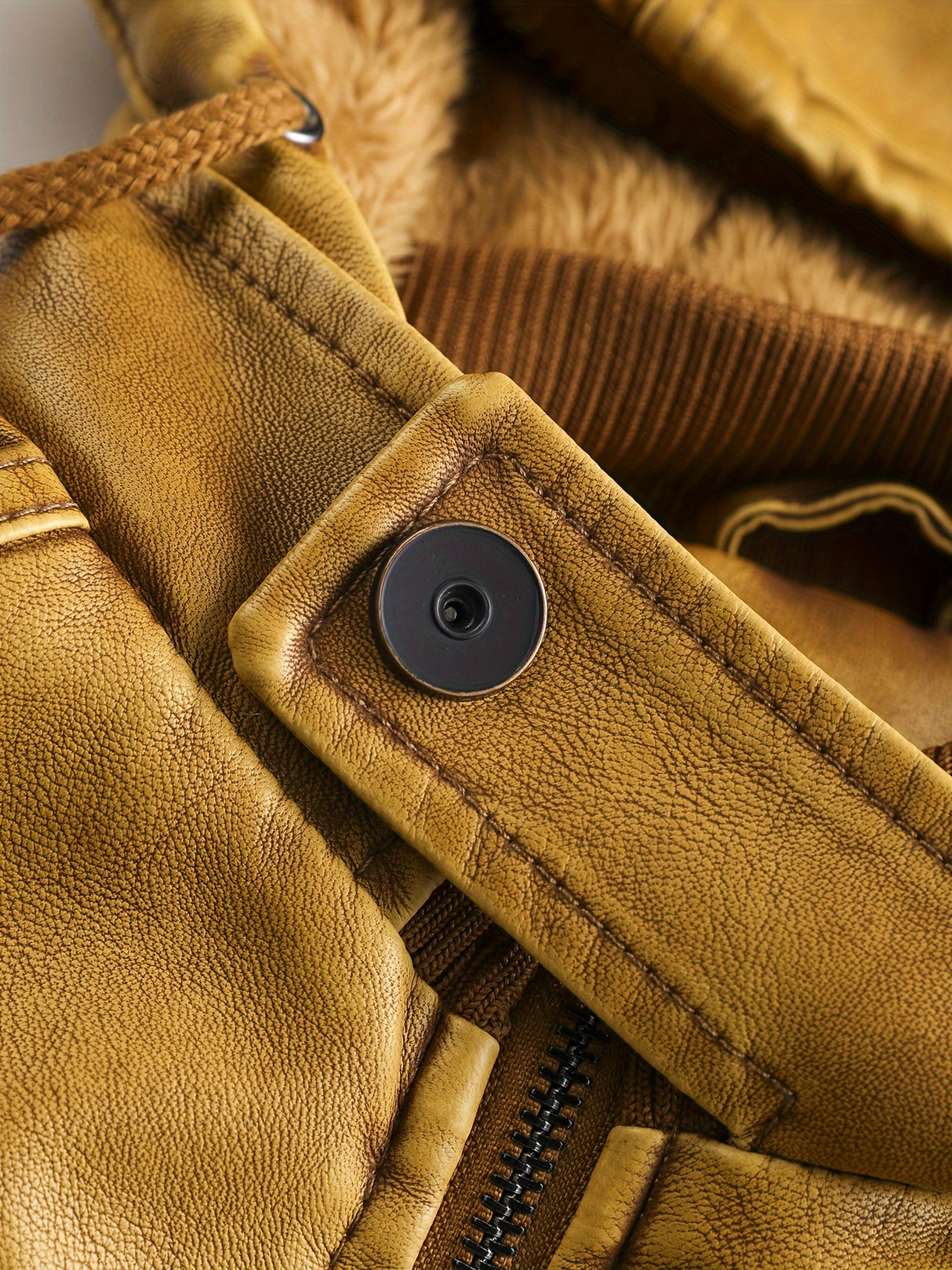 Men’s Windproof Leather Jacket with Fleece Lining – Warm Casual Outerwear