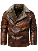 Men’s Youth Loose Leather Jacket – Fleece Lined Winter Motorcycle Coat