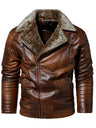 Men’s Youth Loose Leather Jacket – Fleece Lined Winter Motorcycle Coat