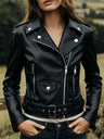 Women’s Biker Jacket – Chic Motorcycle Zip-Up Coat