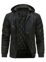 Men’s Hooded Leather Jacket – Quilted Lined Winter Casual Outerwear