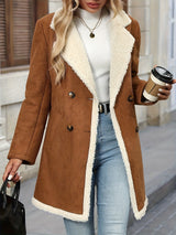 Women’s Leather Double-Breasted Coat – Long Sleeve Fall Winter Outerwear