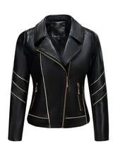 Women’s Slim Fit Zip-Up Leather Jacket – Striped Office Casual Coat