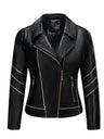 Women’s Slim Fit Zip-Up Leather Jacket – Striped Office Casual Coat