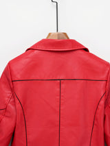 Women’s Slim Fit Zip-Up Leather Jacket – Striped Office Casual Coat