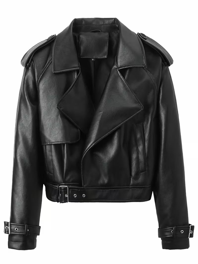 Women’s Chic Crop Jacket – Lightweight Casual Coat with Lapel Collar