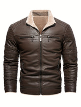 Men’s Winter Plush Motorcycle Jacket – Slim Fit, Full Zip, Warm & Stylish