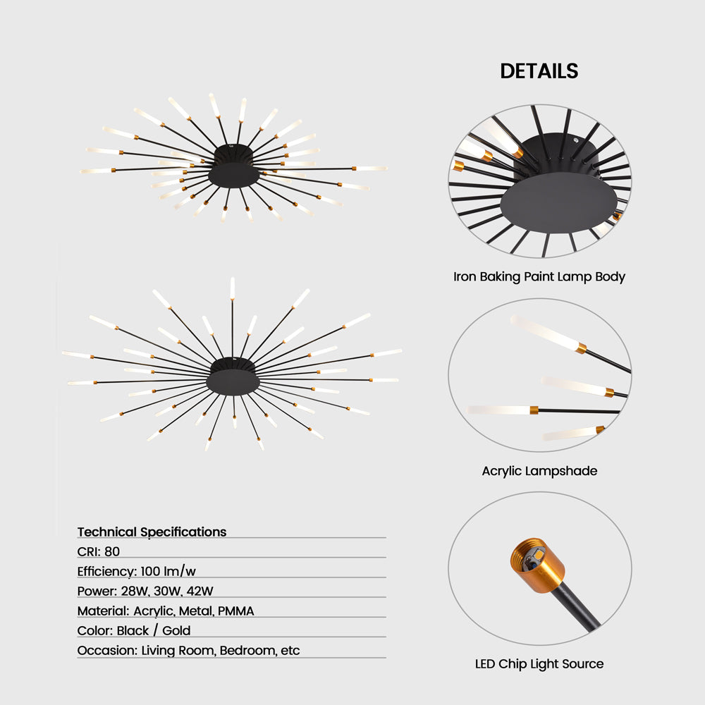 Contemporary LED Ceiling Light – Industrial Fireworks Design for Living & Dining Rooms