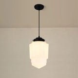 Geometric Milk Glass Pendant Light Fixture - Vintage White Design for Kitchen & Dining Room Lighting