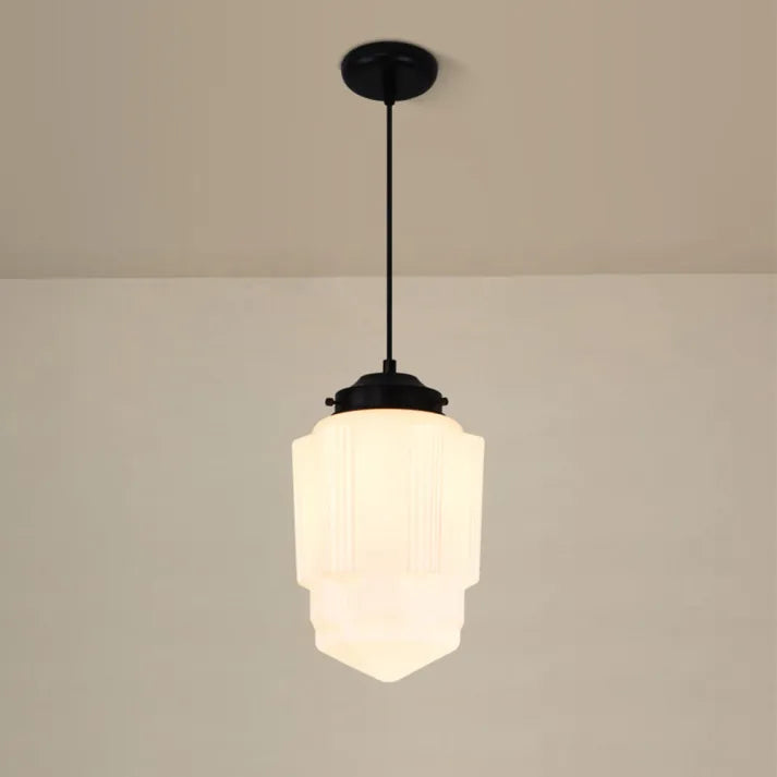 Geometric Milk Glass Pendant Light Fixture - Vintage White Design for Kitchen & Dining Room Lighting