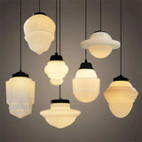Geometric Milk Glass Pendant Light Fixture - Vintage White Design for Kitchen & Dining Room Lighting