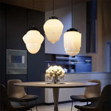 Geometric Milk Glass Pendant Light Fixture - Vintage White Design for Kitchen & Dining Room Lighting