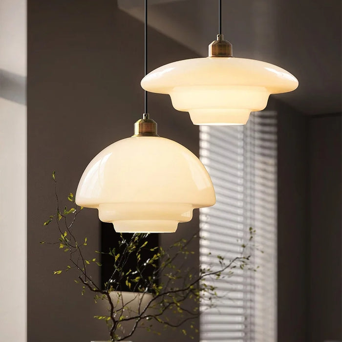 Elegant Art Deco White Glass Pendant Light – Ceiling Lamp for Hallways & Kitchens