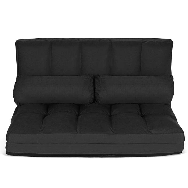 Floor Sofa 6-Position Adjustable, Foldable Lazy Sofa Sleeper Bed, Suede Cloth Cover, Floor Gaming Sofa Couch with 2 Pillows