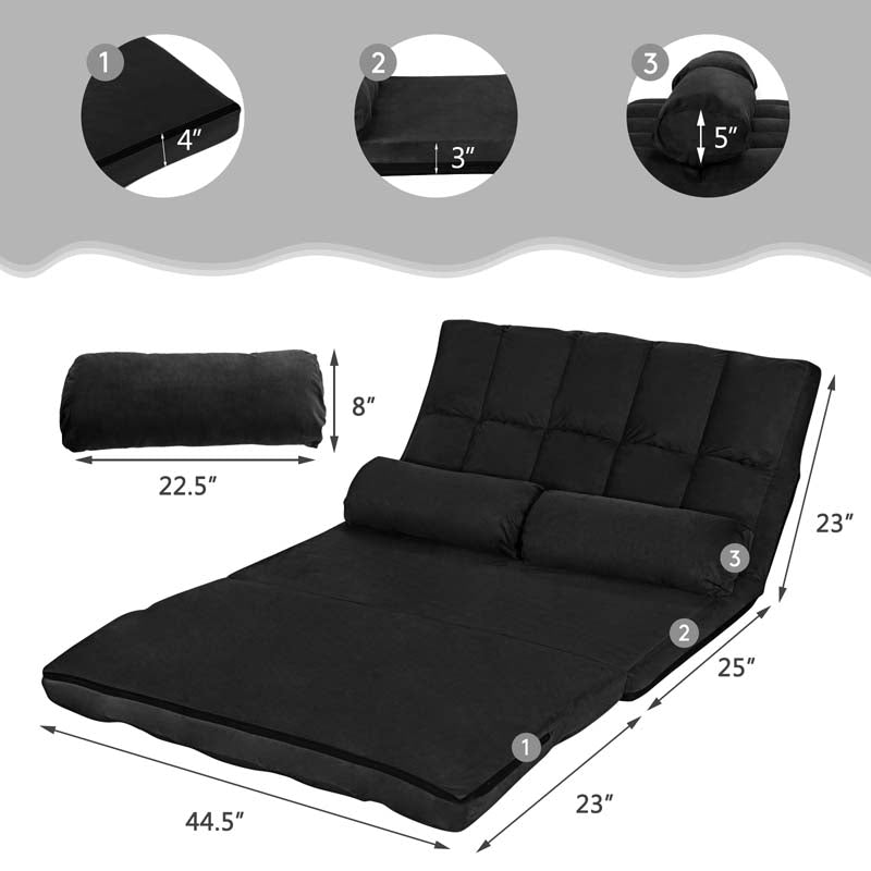 Floor Sofa 6-Position Adjustable, Foldable Lazy Sofa Sleeper Bed, Suede Cloth Cover, Floor Gaming Sofa Couch with 2 Pillows