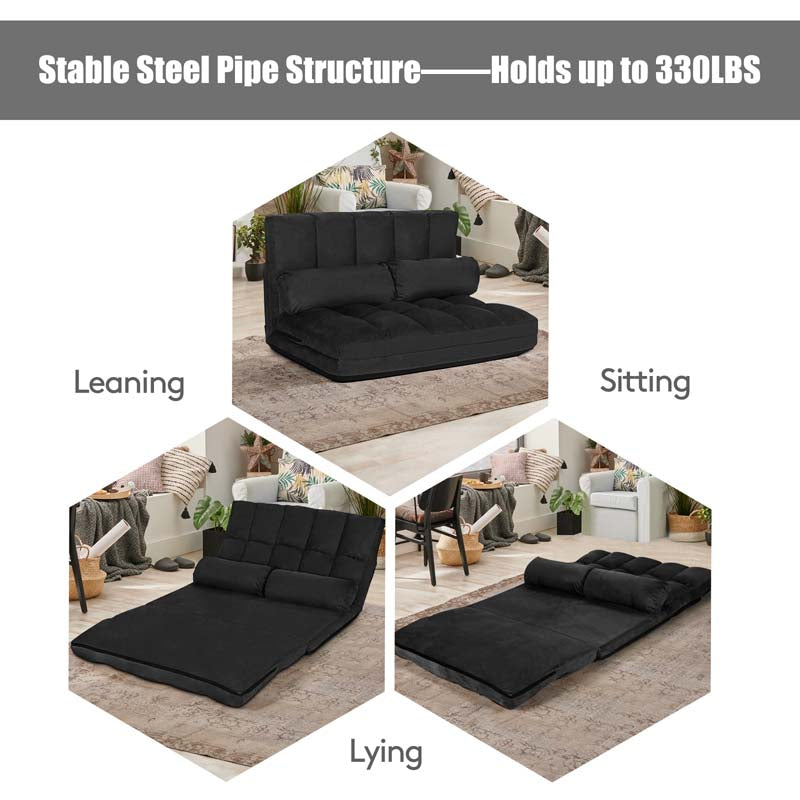 Floor Sofa 6-Position Adjustable, Foldable Lazy Sofa Sleeper Bed, Suede Cloth Cover, Floor Gaming Sofa Couch with 2 Pillows