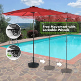 50 LBS Rattan Style Resin Patio Umbrella Base Stand with Lockable Wheels, 20.5" Heavy-Duty Round Outdoor Umbrella Holder