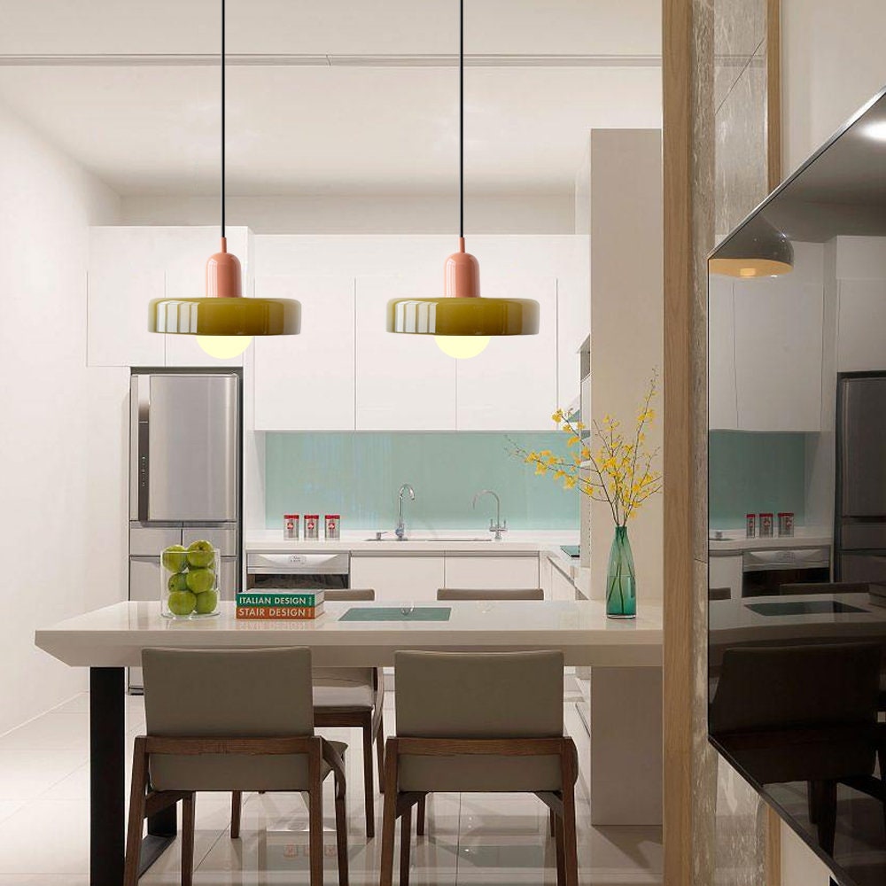 Bauhaus Pendant Light | Colored Glass, Adjustable Height & Ideal for Dining Rooms and Modern Interiors
