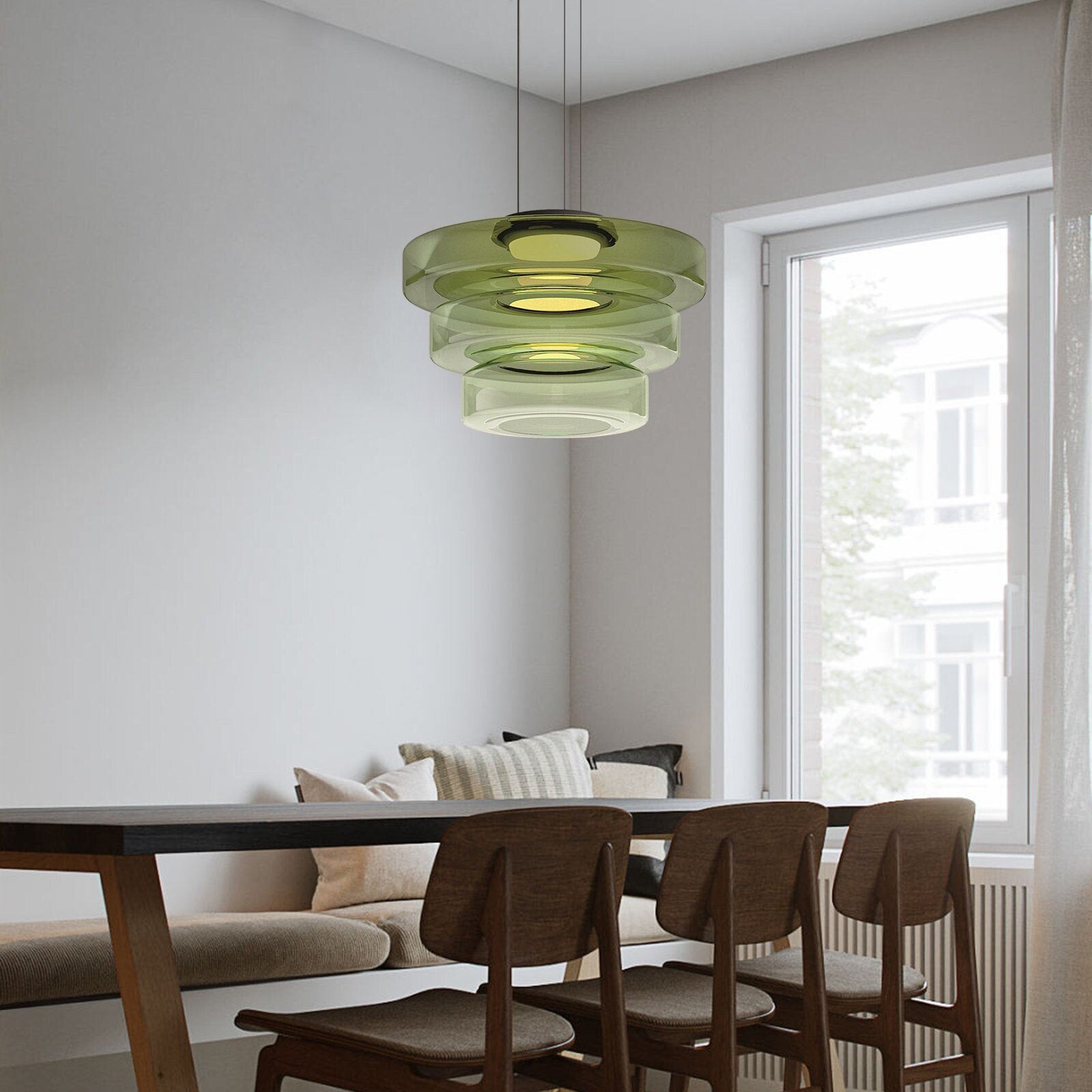 Bauhaus Style Glass Pendant Light Fixture for Kitchen Island & Dining Room