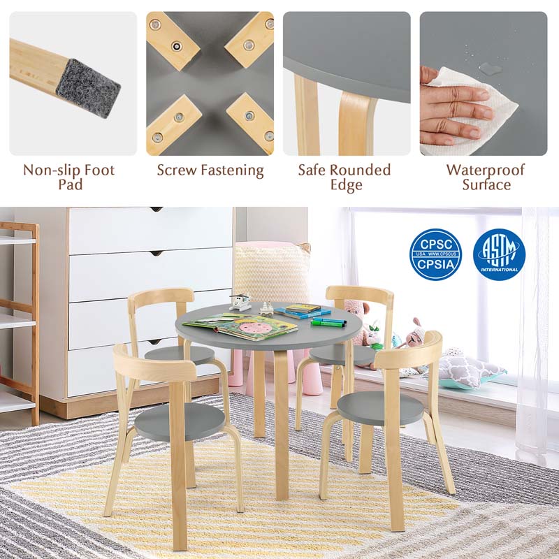 5-Piece Bentwood Kids Table & Chair Set, Toddler Activity Table with 4 Chairs, Toy Bricks, Classroom Playroom Daycare Furniture