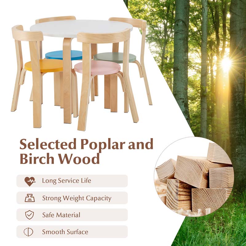 5-Piece Bentwood Kids Table & Chair Set, Toddler Activity Table with 4 Chairs, Toy Bricks, Classroom Playroom Daycare Furniture
