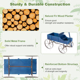24.5" x 13.5" x 24"  Wooden Wagon Planter, Decorative Garden Planter Box with 2 Planting Sections, Wheels, Handle, Small Decorated Cart