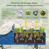 24.5" x 13.5" x 24"  Wooden Wagon Planter, Decorative Garden Planter Box with 2 Planting Sections, Wheels, Handle, Small Decorated Cart