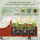 24.5" x 13.5" x 24"  Wooden Wagon Planter, Decorative Garden Planter Box with 2 Planting Sections, Wheels, Handle, Small Decorated Cart