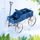 24.5" x 13.5" x 24"  Wooden Wagon Planter, Decorative Garden Planter Box with 2 Planting Sections, Wheels, Handle, Small Decorated Cart